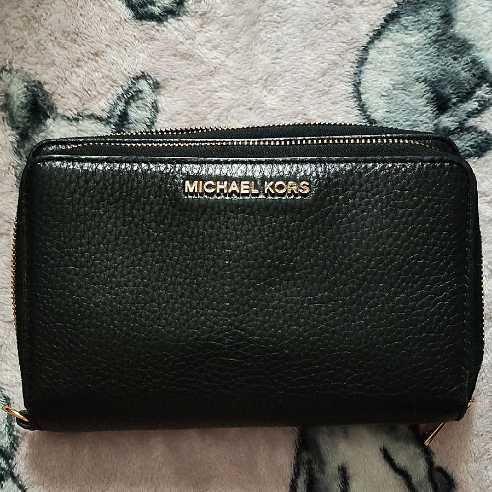 Michael Kors Pebbled Black Wallet with Gold Accents
